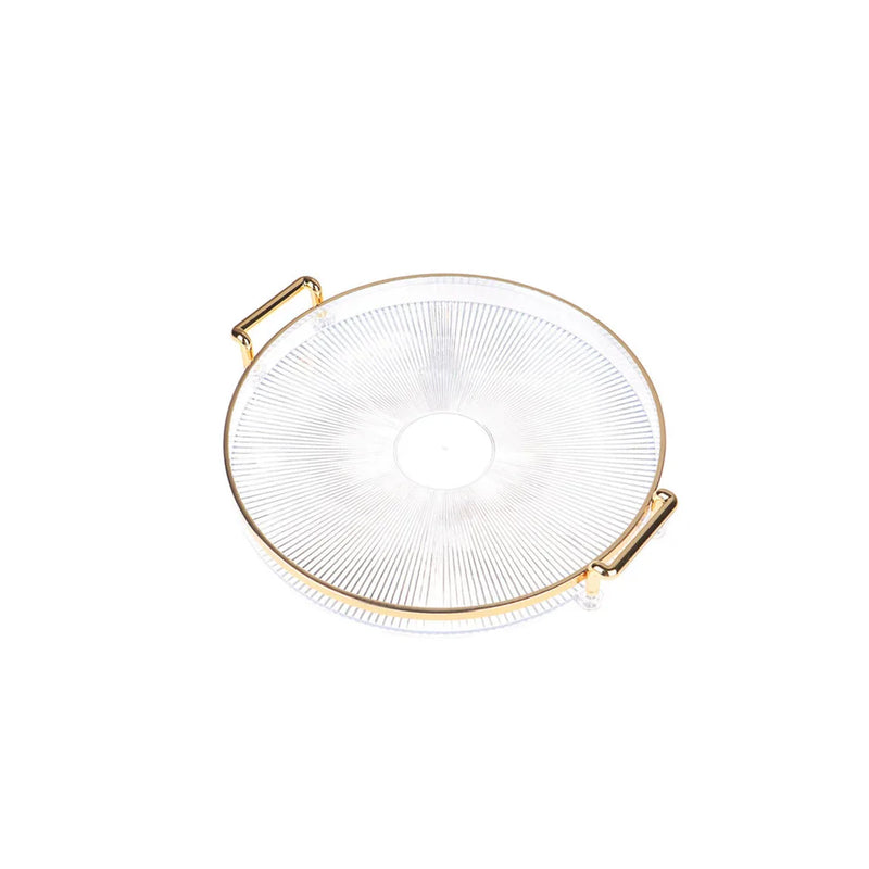 Round Transparent Plastic Serving Tray With Gold Rim And Handles