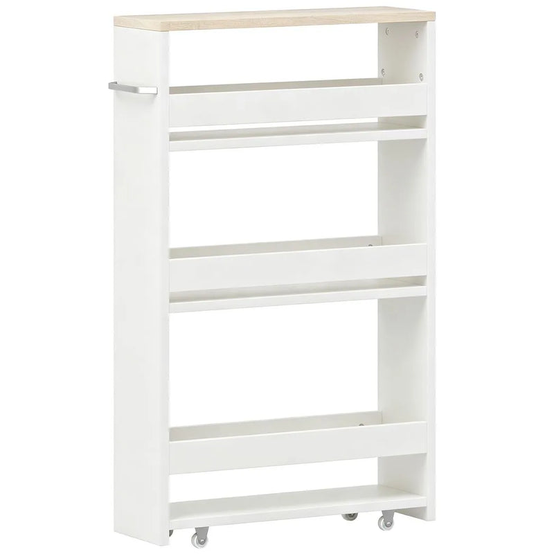 kleankin Storage Cart, 4-Tier Compact Storage Trolley on Wheels and Handle, 48W x 15D x 80H cm, White