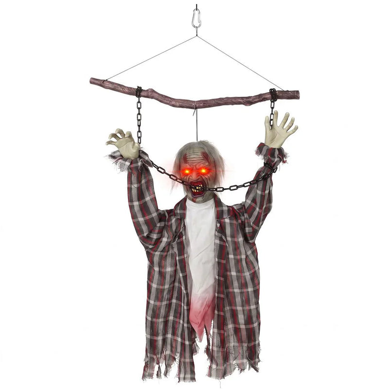 HOMCOM 110cm Screaming Animated Hanging Halloween Decoration, Sound Touch Activated Zombie Decor with Glowing Red Eyes