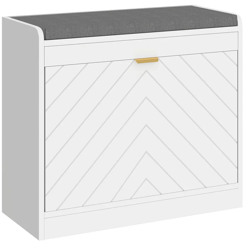 HOMCOM Shoe Storage with Seat, Upholstered Entryway Bench, Shoe Bench with 1 Flip Drawer and 4 Vents for 5 Pairs of Shoes