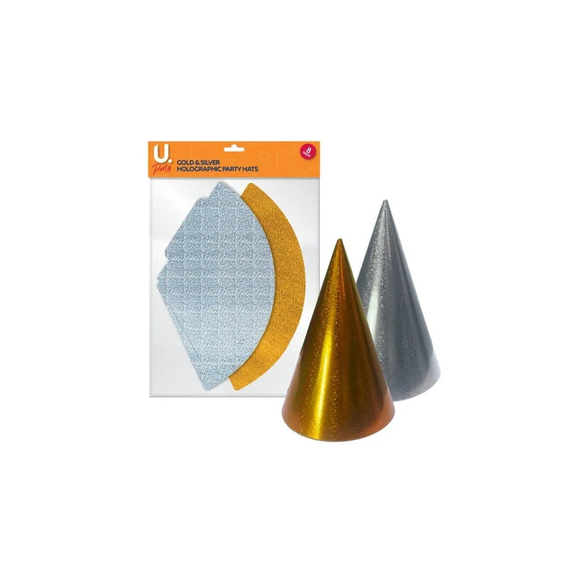 Paper Birthday Party Hats Gold And Silver Pack Of 8
