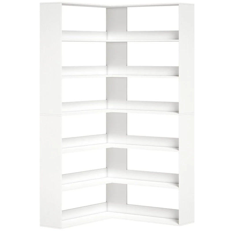 HOMCOM 7 Tiers Bookshelf, L-Shaped Corner Bookcase with Anti-Slip Rear Guard, White Wood Effect