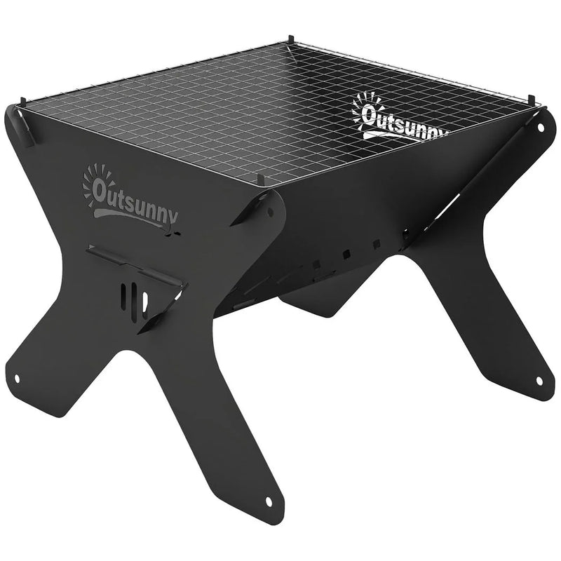 Outsunny 2-In-1 Portable BBQ Grill and Camping Fire Pit, Tabletop Charcoal Barbecue Grill with Gripper, Gloves and Carry Bag