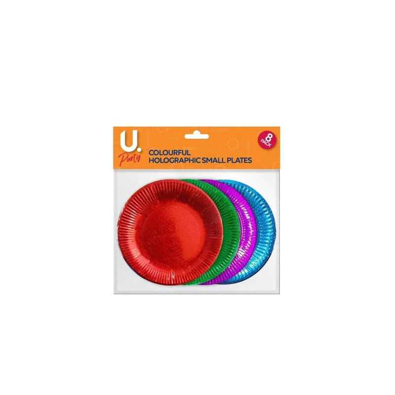 Holographic Small Paper Plates Colourful Pack Of 8