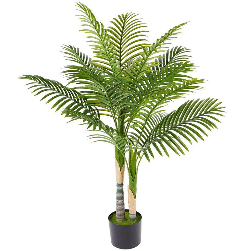 HOMCOM Artificial Palm Tree with 14 PEVA Leaves, 120cm Decorative Artificial Plant with Pot and Moss Effect, Green