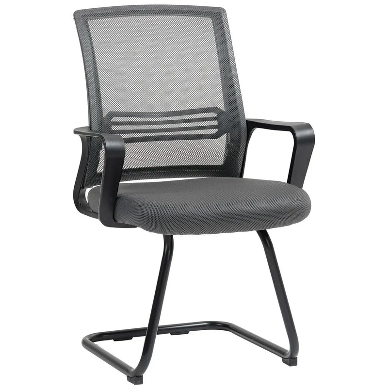 HOMCOM Padded Meeting Office Chair, Ergonomic Desk Chair No Wheels with Sled Base for Bedroom, Waiting, Reception, Dark Grey