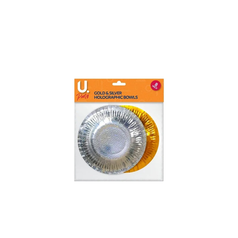 Holographic Paper Bowls Gold And Silver Pack Of 8