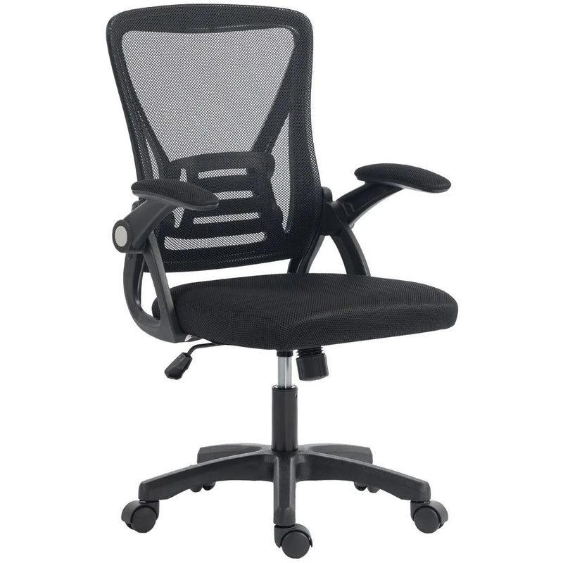 HOMCOM Office Chair, Mesh Desk Chair with Flip-up Armrests, Lumbar Support, Adjustable Height, Black