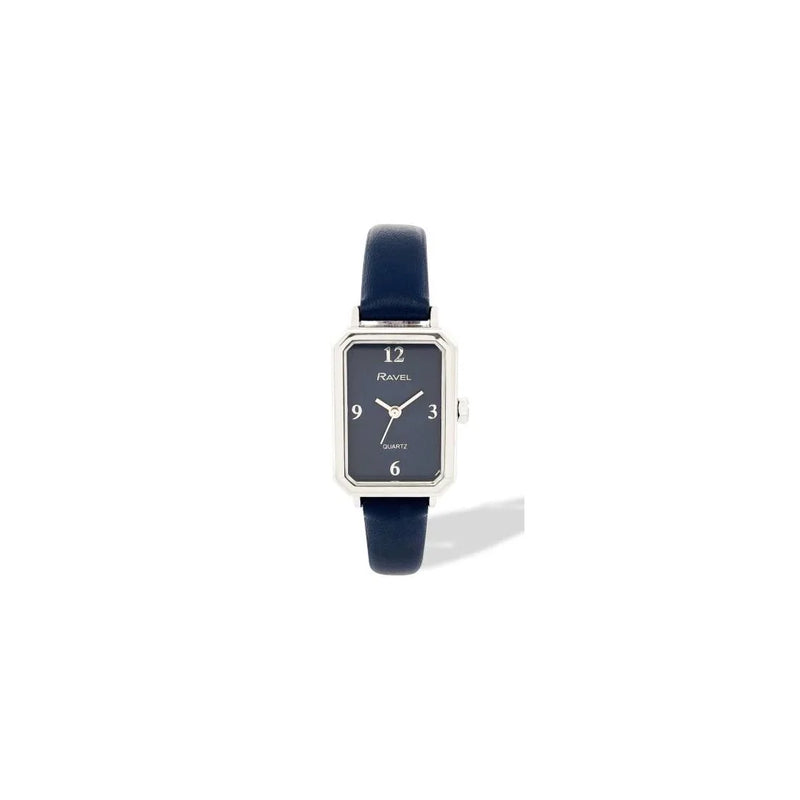Ravel Ladies Fashion Rectangular Silver Case Dial with Blue Leather Strap Watch