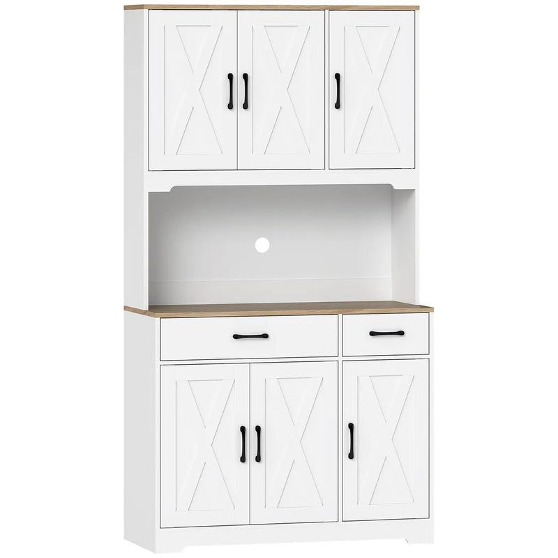HOMCOM 175 cm Tall Kitchen Pantry Cabinet with Microwave Stand, Freestanding Pantry Cupboard, White
