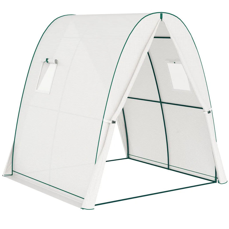 Outsunny Polytunnel Greenhouse with Sandbags, Walk-In Tunnel Green House with 2 Doors and Screen Windows, 1.8 x 1.8 x 2m, White