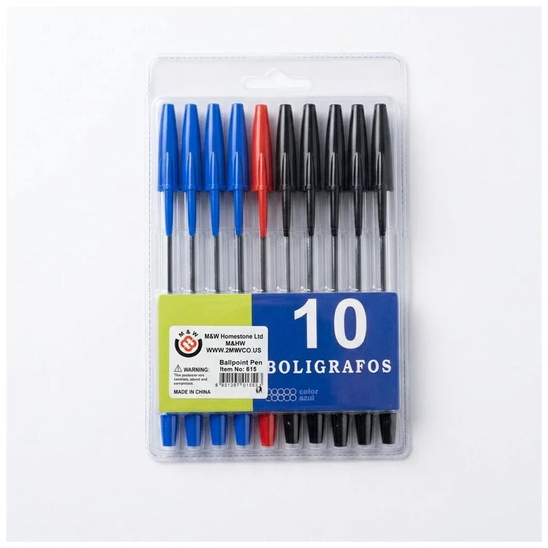 Classic Ballpoint Stick Pens Assorted Colours 10 – Pack, Medium Point