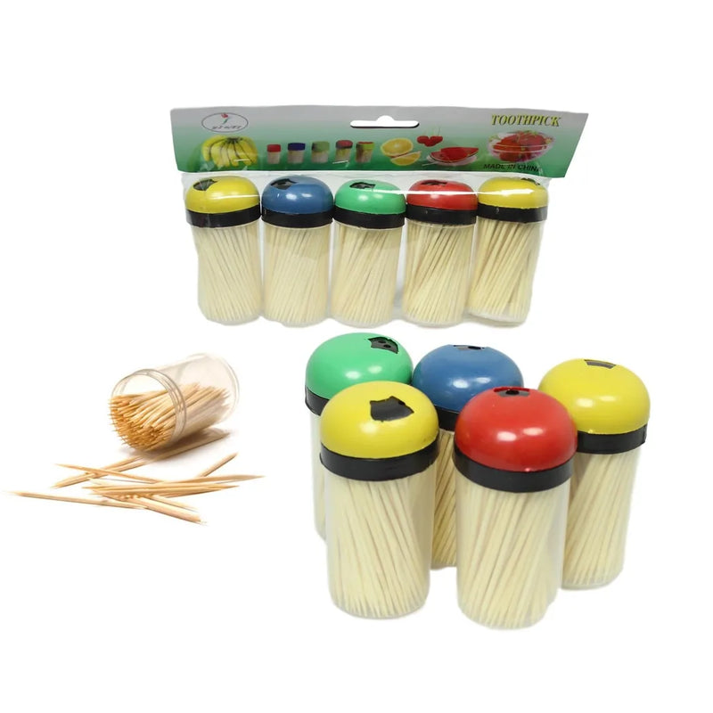 Plastic Toothpick Holder With Toothpicks Pack Of 5 Assorted Colours