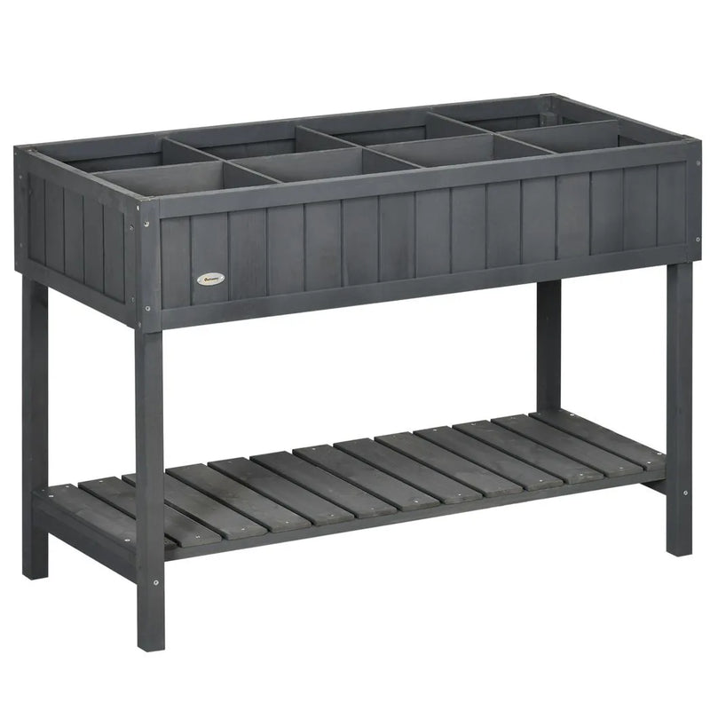 Outsunny Fir Wood Raised Rectangular 8 Compartment Plant Stand Dark Grey