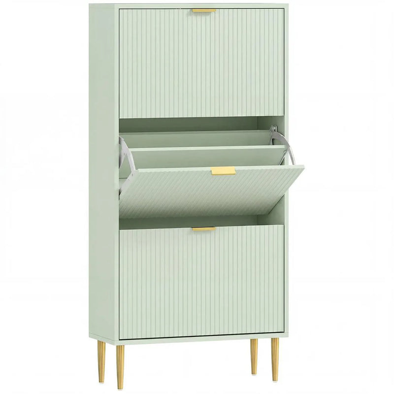HOMCOM Elegant Three-Drawer Shoe Cabinet - Light Green