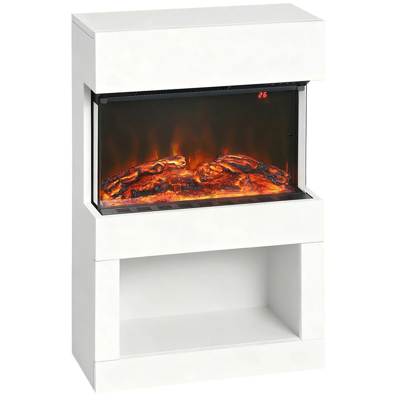 HOMCOM 19" Electric Fireplace with Surround, 3D Flame Effect, 6 Colours & 3 Brightness Levels, 1000W/2000W White Electric Fire and Mantel Reach up to 30? Space with Remote & Timer, 3 Sided View