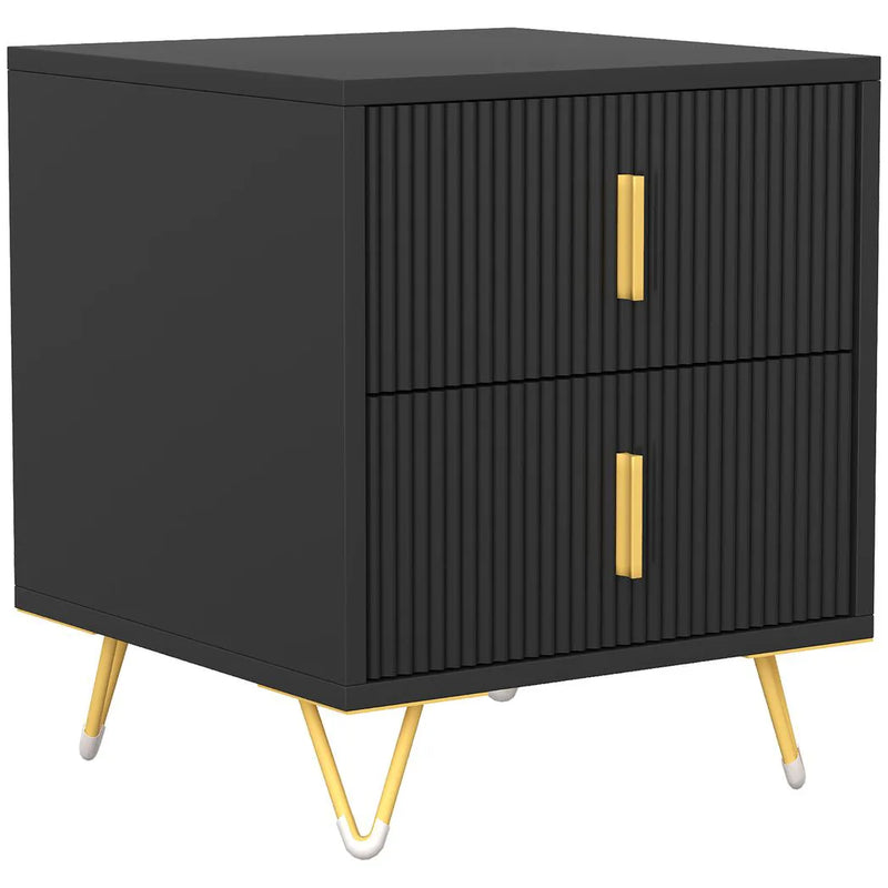 HOMCOM Elegant Fluted Bedside Table - Black/Gold-Tone