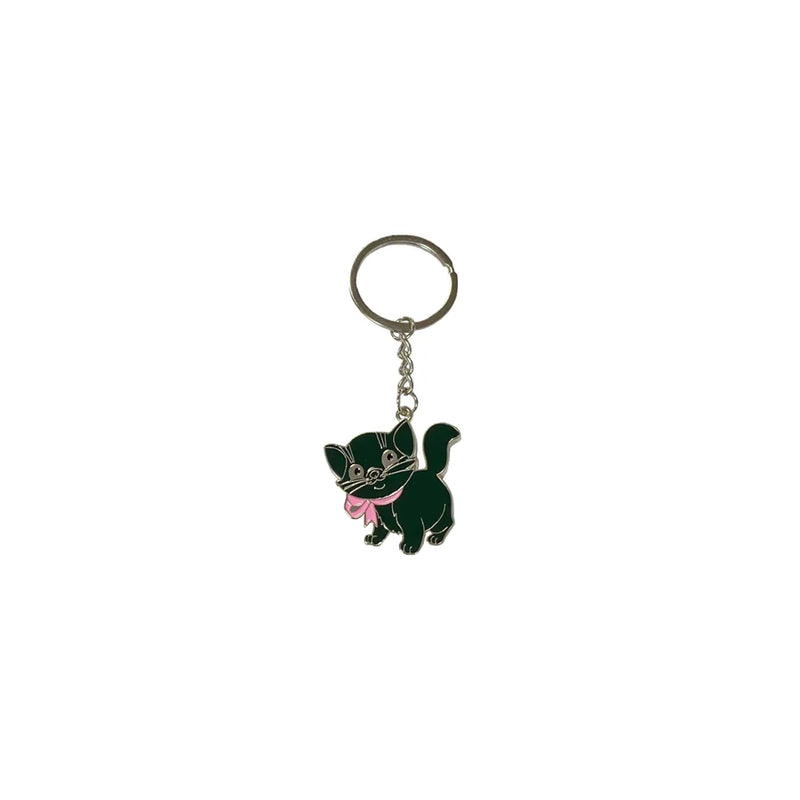 Metal Cat With Ribbon Keychain Keyring Assorted Colours
