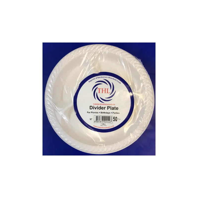 10’’ Disposable White Plastic Divider Plates Pack Of 50