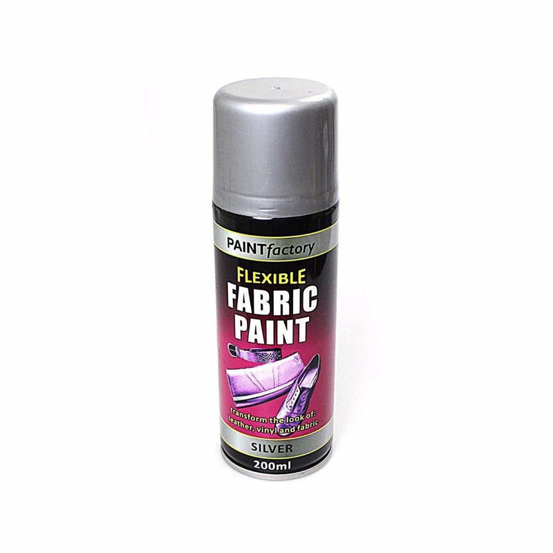 Paint Factory Fle x ible Fabric Spray Paint Silver Suitable For Leather Vinyl And Most Fabrics 200Ml