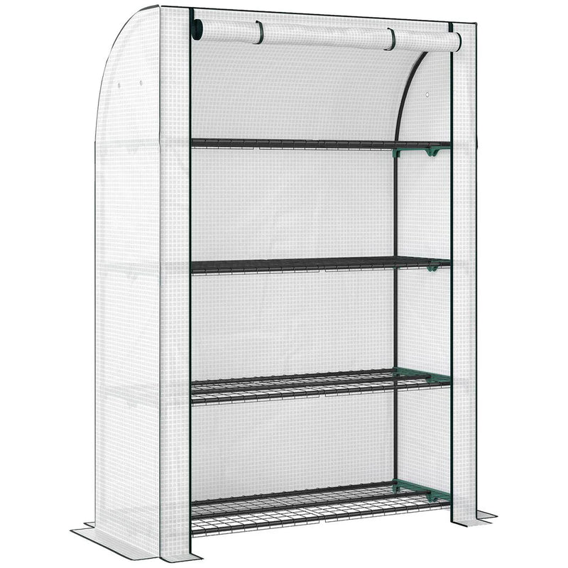 Outsunny Mini Greenhouse with Reinforced PE Cover, Portable Indoor Outdoor Green House with Roll-up Door, 170 x 120 x 50cm, White