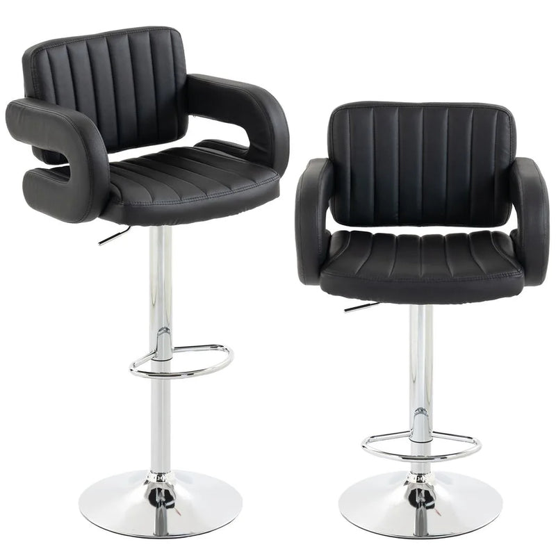 HOMCOM Bar Stools Adjustable Swivel Kitchen Chairs with Backrest Armrest Set of 2 PU Leather Black