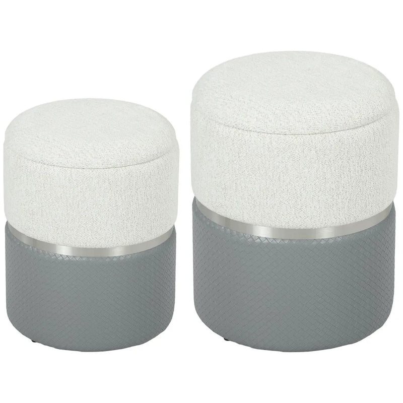 HOMCOM Nesting Round Ottoman with Storage Set of 2 - Cream/Grey