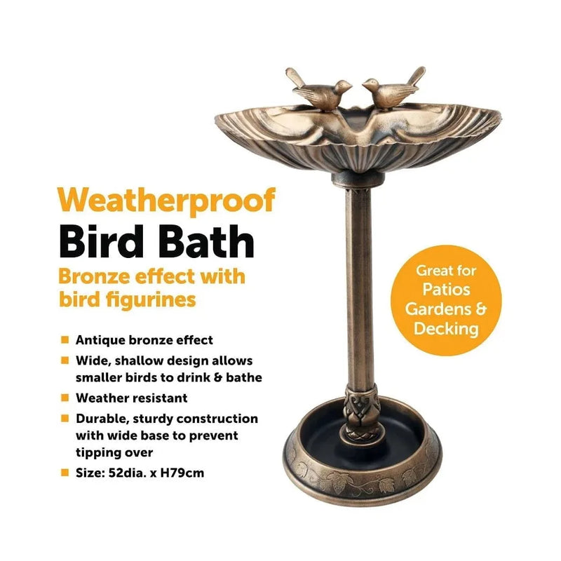 Bronze Effect Bird Bath With Bird Designs