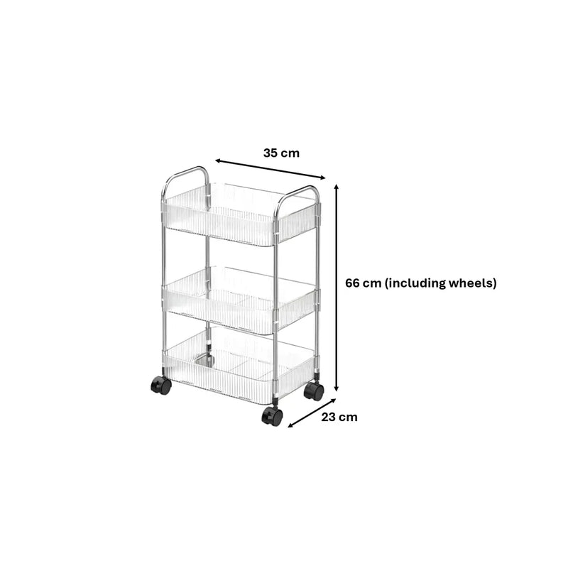 Transparent Plastic 3 Tier Storage Rack Trolley With Wheels