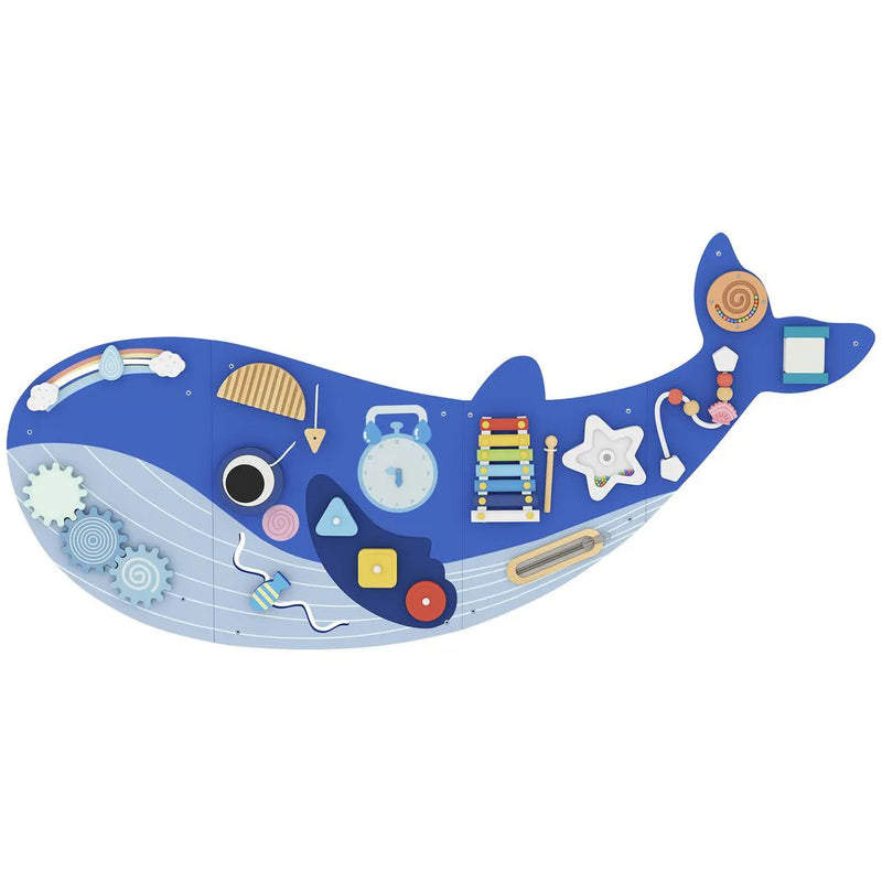AIYAPLAY Whale Activity Wall Busy Board, 13 in 1 Montessori Inspired Sensory Wall Panel for Playroom Nursery Boys Girls 2, Blue
