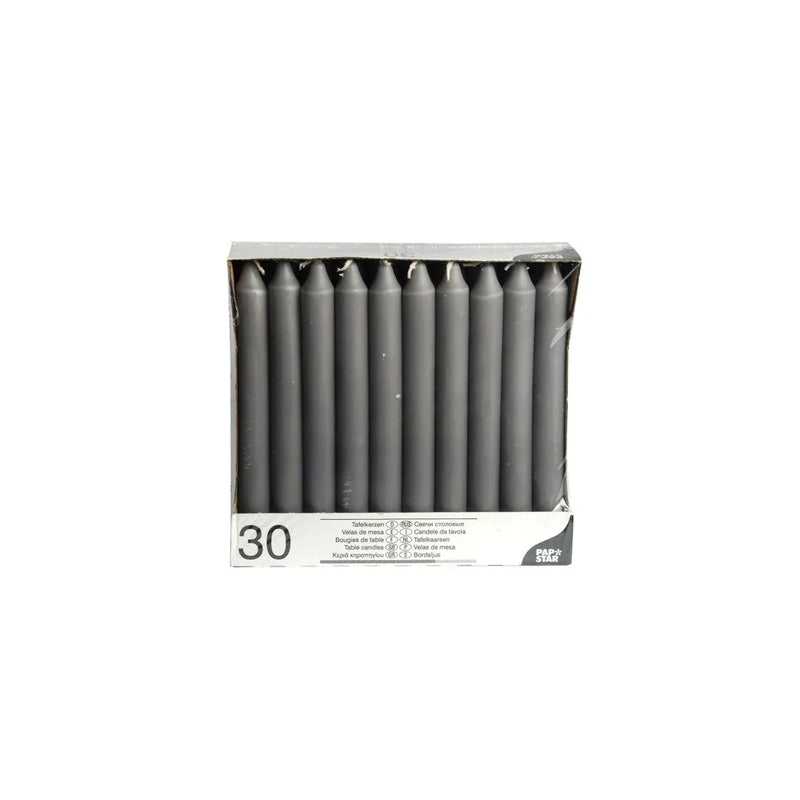 Table Candles 8" Pack Of 30 Grey
