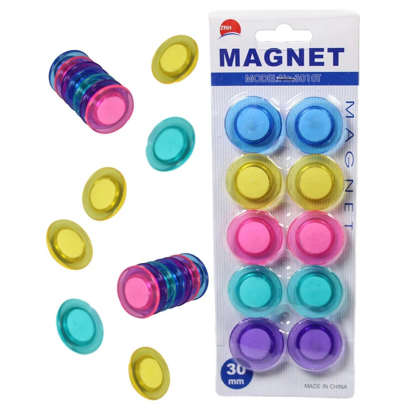 Round Fridge Freezer Magnets Pack Of 10 Assorted Colours
