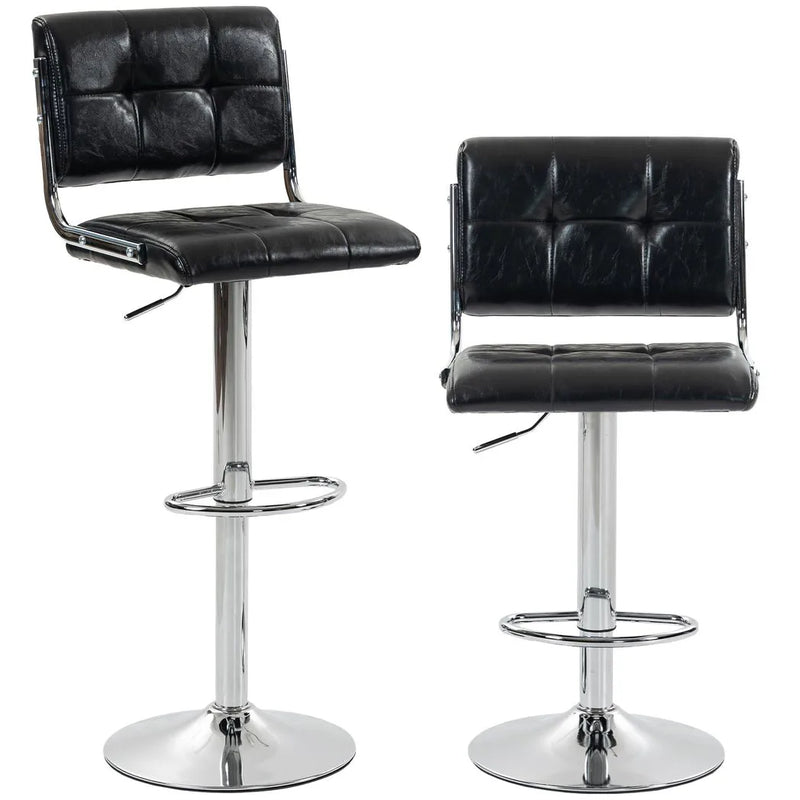 HOMCOM Bar Stools Modern PU Leather Adjustable Breakfast Bar Stools Backrest Set of 2 Black
