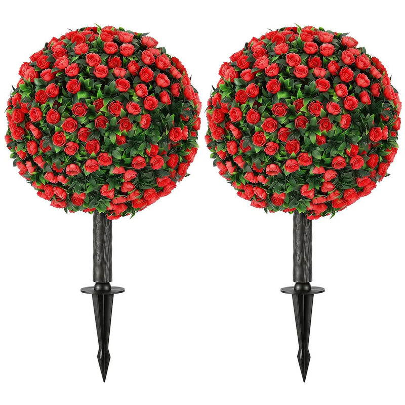 HOMCOM Artificial Rose Topiary UV Resistant, 2-Pack Fake Plants, 55 cm, Red