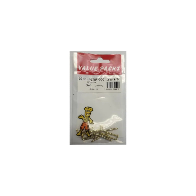 3 4" Square Dresser Hooks Brassed