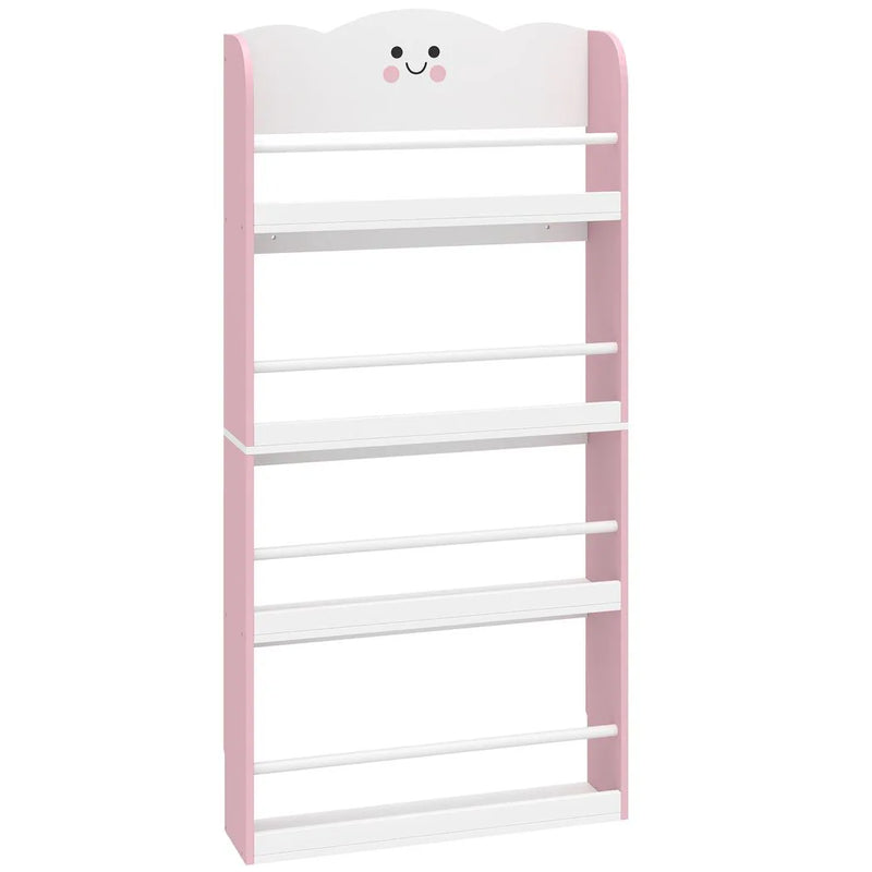 AIYAPLAY 4 Tier Kids Bookshelf, Children Bookcase with Anti-Tip Kit, Toddler Space-Saving Bookcase for Kids Room, Playroom, Pink