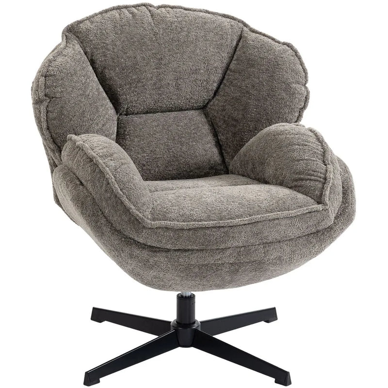 HOMCOM Modern Wingback Accent Chair, Velvet Armchair with Four-Star Base, S-Springs, Swivel, Grey