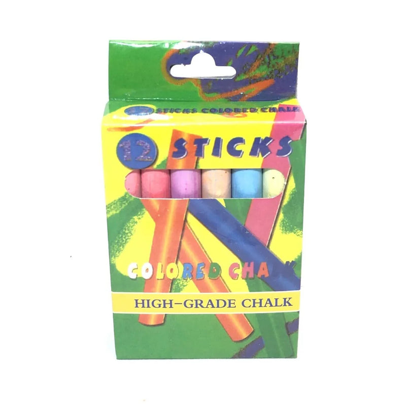 Coloured Chalk Sticks Pack Of 12 Assorted Colours