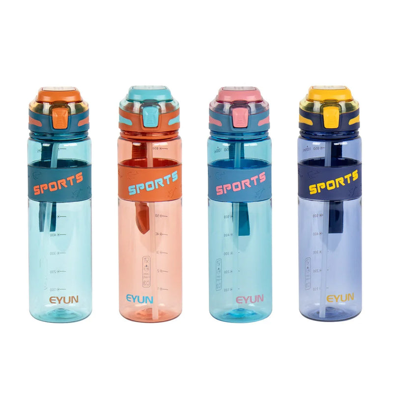 Durane Eyun® Transparent Plastic Sports Gym Water Drinking Bottle With Straw And Carry Loop 1 Litre Assorted Colours