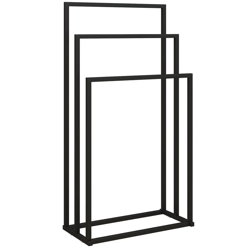 HOMCOM Freestanding Towel Rack, Steel Towel Rail Holder with 3 Bars, Black