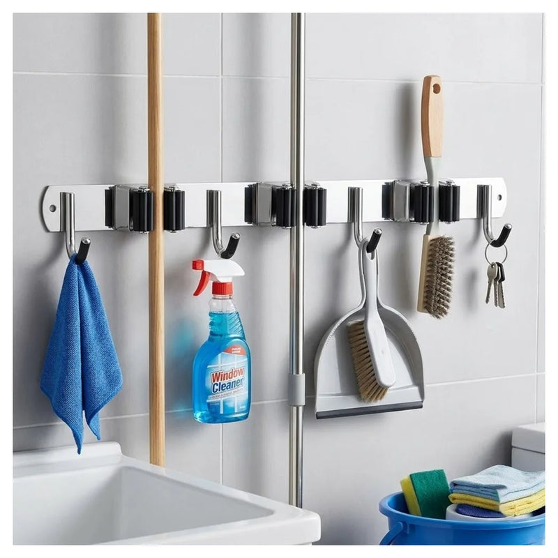 Garage Wall Organizer: 3-Slot Tool Holder with 4 Hooks for Efficient Storage