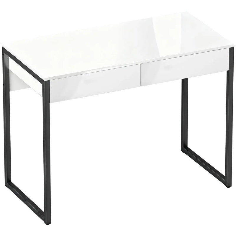 HOMCOM High Gloss Work Table, with Drawers - White