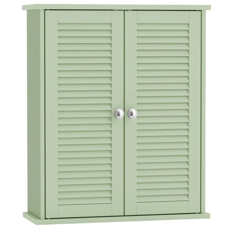 HOMCOM Bathroom Cabinet, Bathroom Wall Cabinet with Louvered Doors and Adjustable Shelf Storage for Kitchen, Light Green
