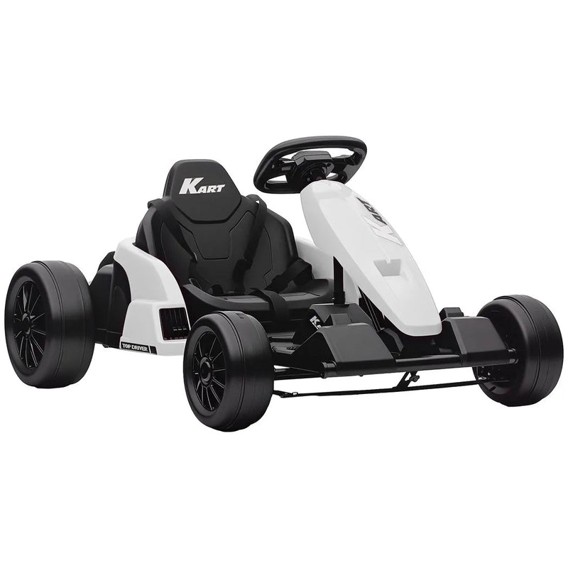 AIYAPLAY 24V Electric Go Kart, Drift Kart with Adjustable Seat, Slow Start, 5-Point Harness, Music, for 6-12 Years, White