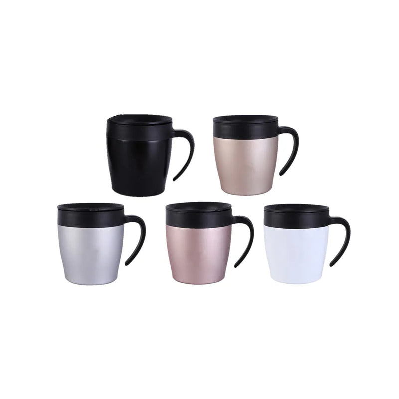 Stainless Steel Sipper Coffee Mug With Handle And Rubber Grip Assorted Colours