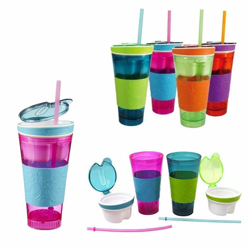 2 In 1 Plastic Travel Snack & Drink Cup Assorted Colours