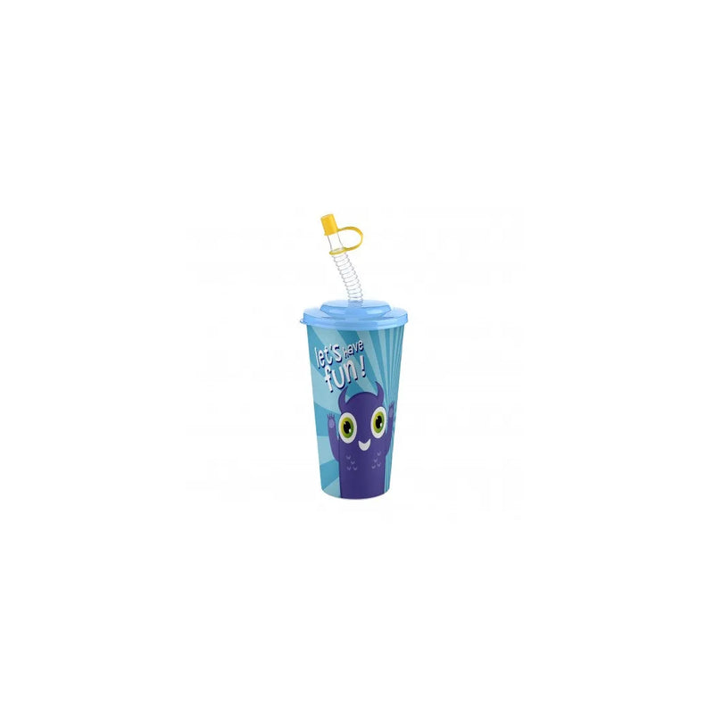 Plastic Juice Cup With Straw 650Ml Assorted 'So Cute' Designs And Colours