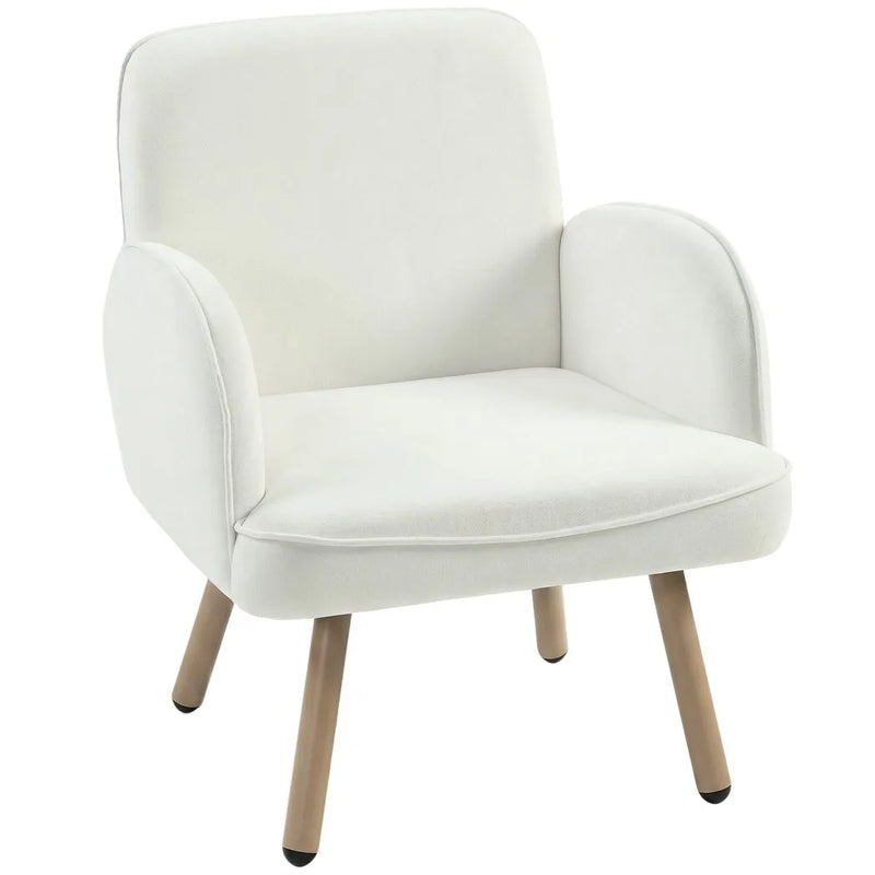 HOMCOM Lounge Chair Velvet Upholstered Armchair with Spring Cushion for Living Room Bedroom Cream White