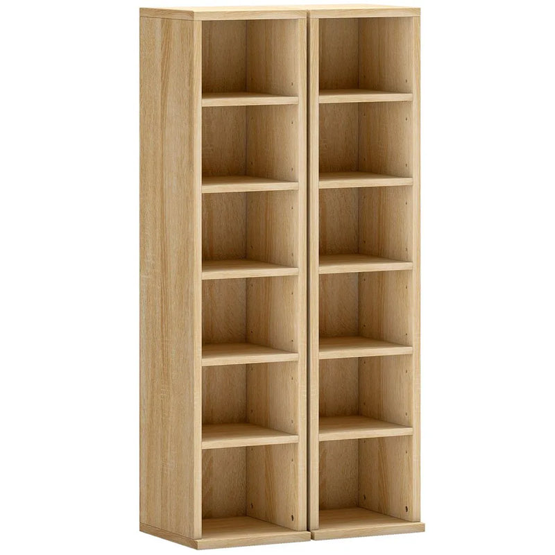 HOMCOM Set of 2 CD Media Display Shelf Unit Tower Rack with Adjustable Shelves, Oak