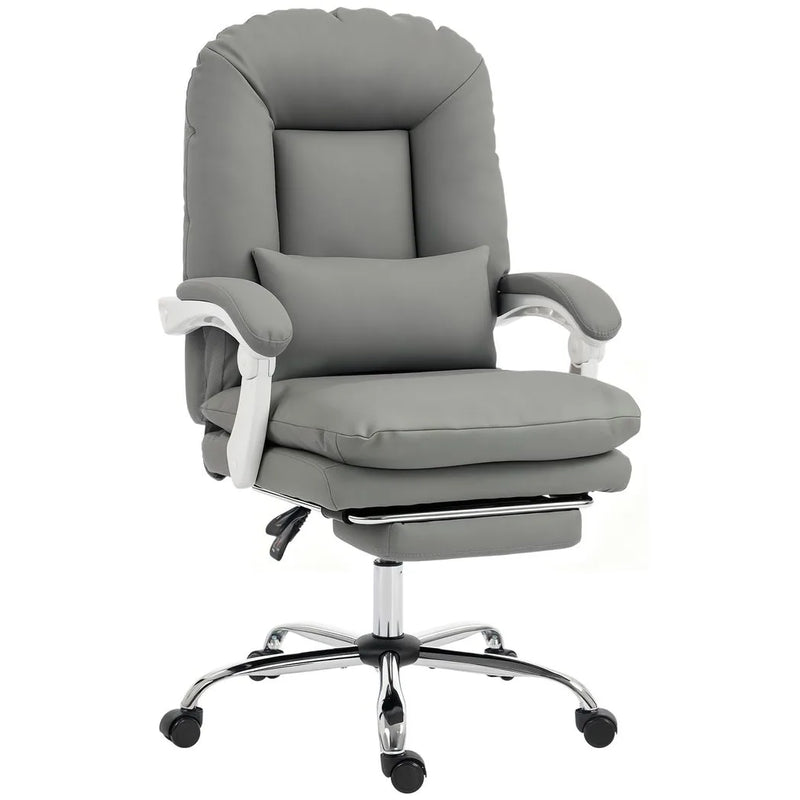 HOMCOM Ergonomic Executive Office Chair, Reclining Desk Chair with Lumbar Support, Footrest, Plush Thick Cushion, Grey